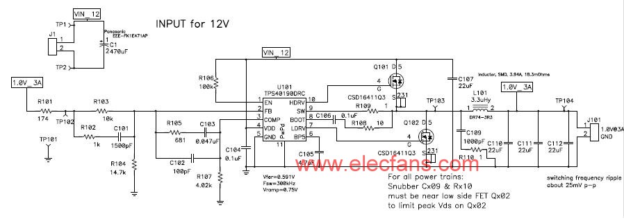 TPS40190DRC應用電路 www.zgszdi.cn