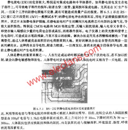RS-232因靜電放電而損壞后的顯微照片  www.zgszdi.cn